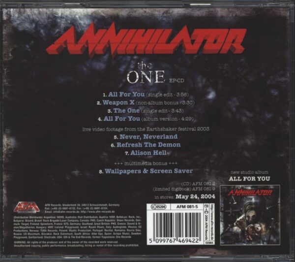 Annihilator-The One-CD Single-02