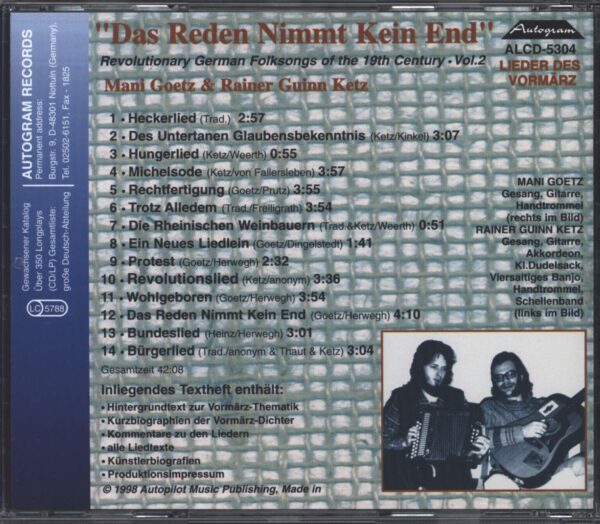 Mani Goetz-Das Reden Nimmt Kein End. Lieder Des Vormärz Vol.2-CD-02