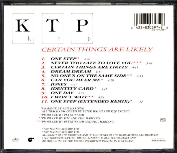 Kissing The Pink-Certain Things Are Likely-CD