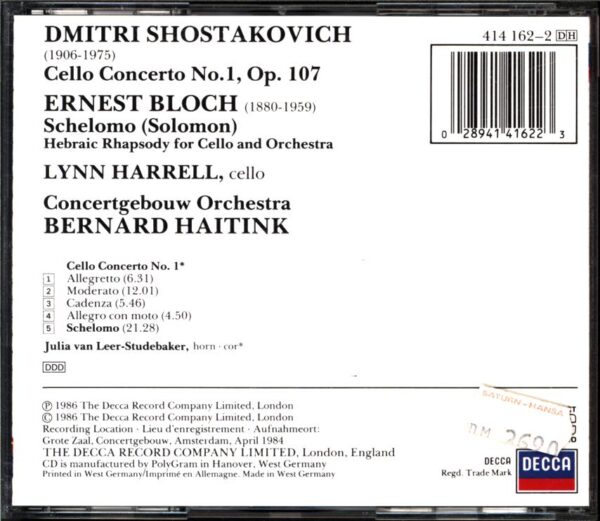 Dmitri Shostakovich-Cello Concerto No. 1 - Schelomo-CD