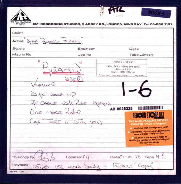 The Alan Parsons Project – Pyramid Work In Progress RSD 2024-LP Vinyl