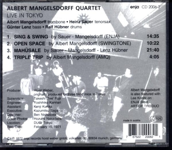 The Albert Mangelsdorff Quartet-Diggin - Live At Dug Tokyo-CD