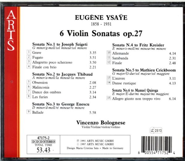 Eugène Ysaÿe-6 Violin Sonatas Op.27-CD