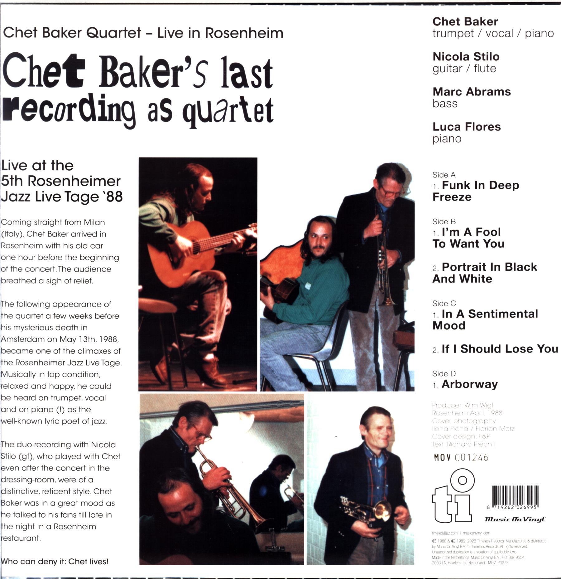 Chet Baker-Chet Baker's Last Recording As Quartet-LP Vinyl