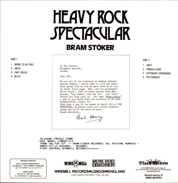 Bram Stoker-Heavy Rock Spectacular RE Italy 2000-LP Vinyl