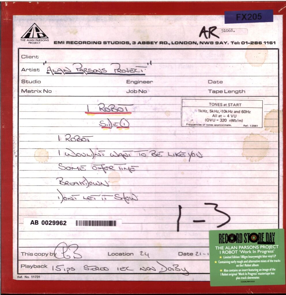 THE ALAN PARSONS PROJECT - I Robot - Work In Progress (Blue Colored) - LP RSD 2025