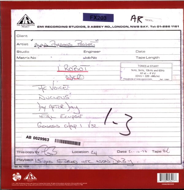 THE ALAN PARSONS PROJECT - I Robot - Work In Progress (Blue Colored) - LP RSD 2025
