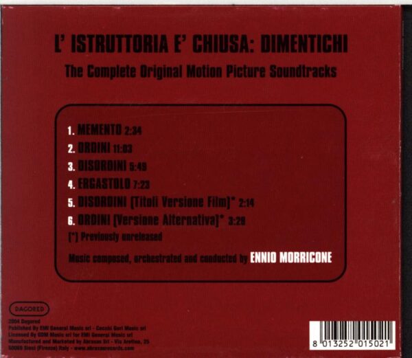 Ennio Morricone-L'Istruttoria È Chiusa Dimentichi (The Complete Original Motion Picture Soundtracks)-CD