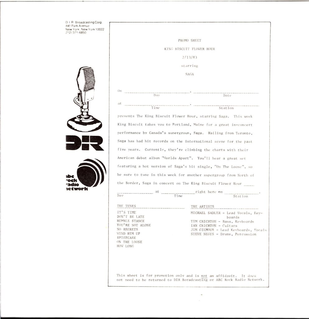 Saga-King Biscuit Flower Hour-promo LP Vinyl