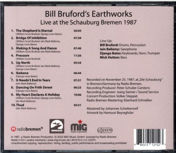 Bill Bruford's Earthworks-Live At The Schauburg Bremen 1987-CD