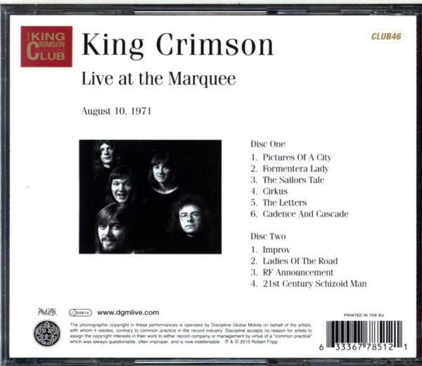 King Crimson-Live At The Marquee (August 10 1971)-CD