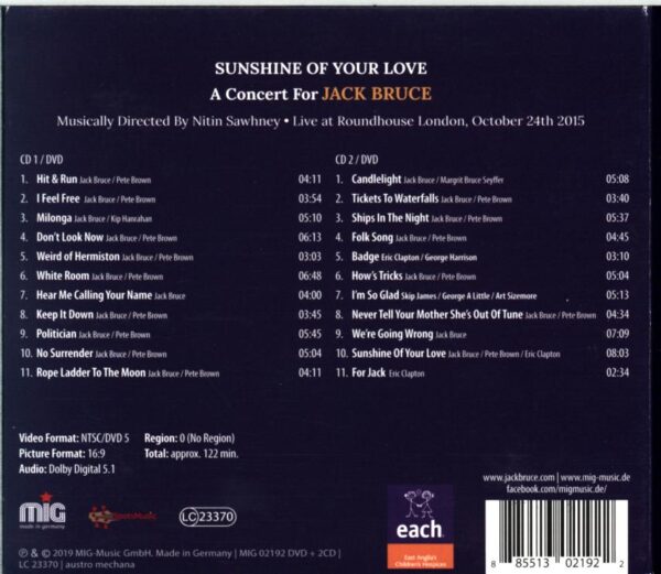 Various-Sunshine Of Your Love - A Concert For Jack Bruce-CD
