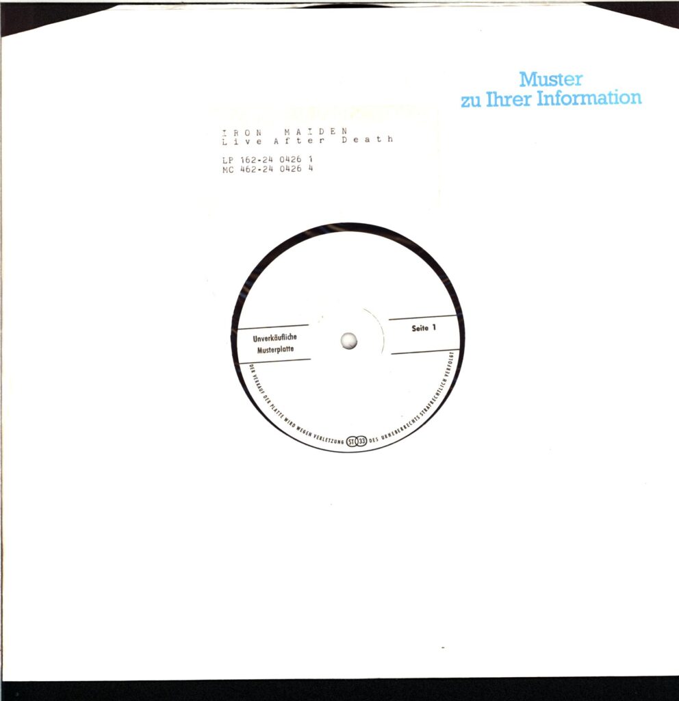 Iron Maiden-Live After Death-LP Vinyl DE Promo white label side A+B