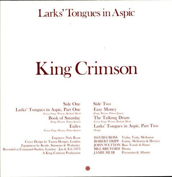 King Crimson-Larks' Tongues In Aspic RE EU 2020-LP Vinyl