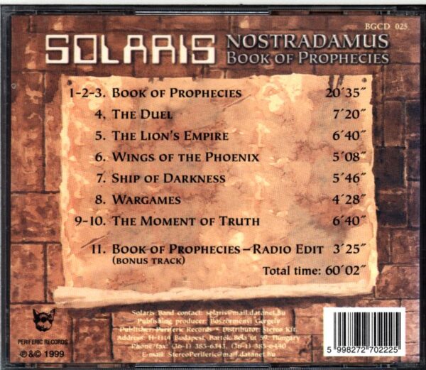 Solaris-Nostradamus Próféciák Könyve (Book Of Prophecies)-CD