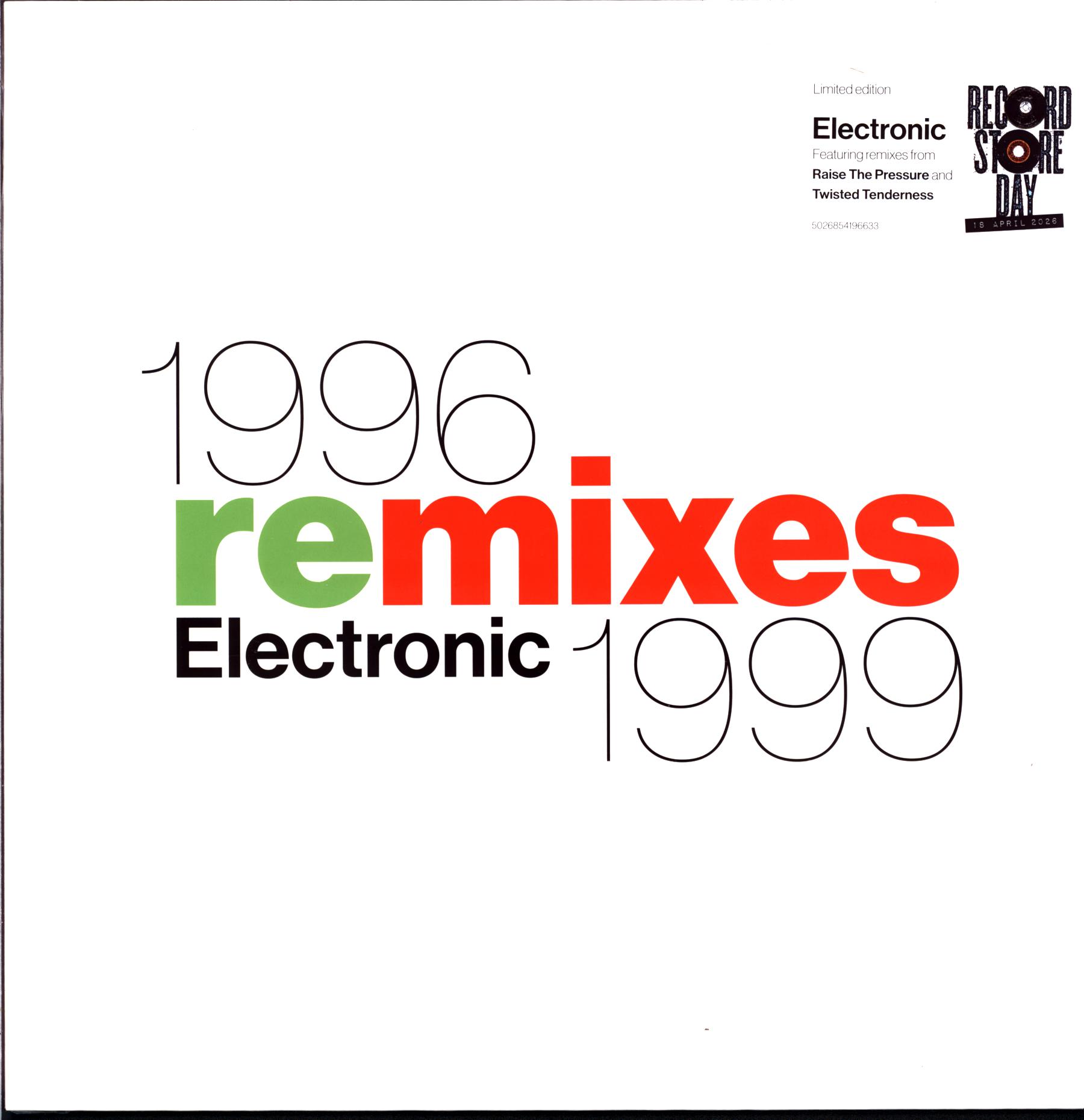 Electronic 1996 Remixes 1999 RSD 2026 EX Limited 1 x 140g 12 Black vinyl album. RSD 2026. RSD 2026