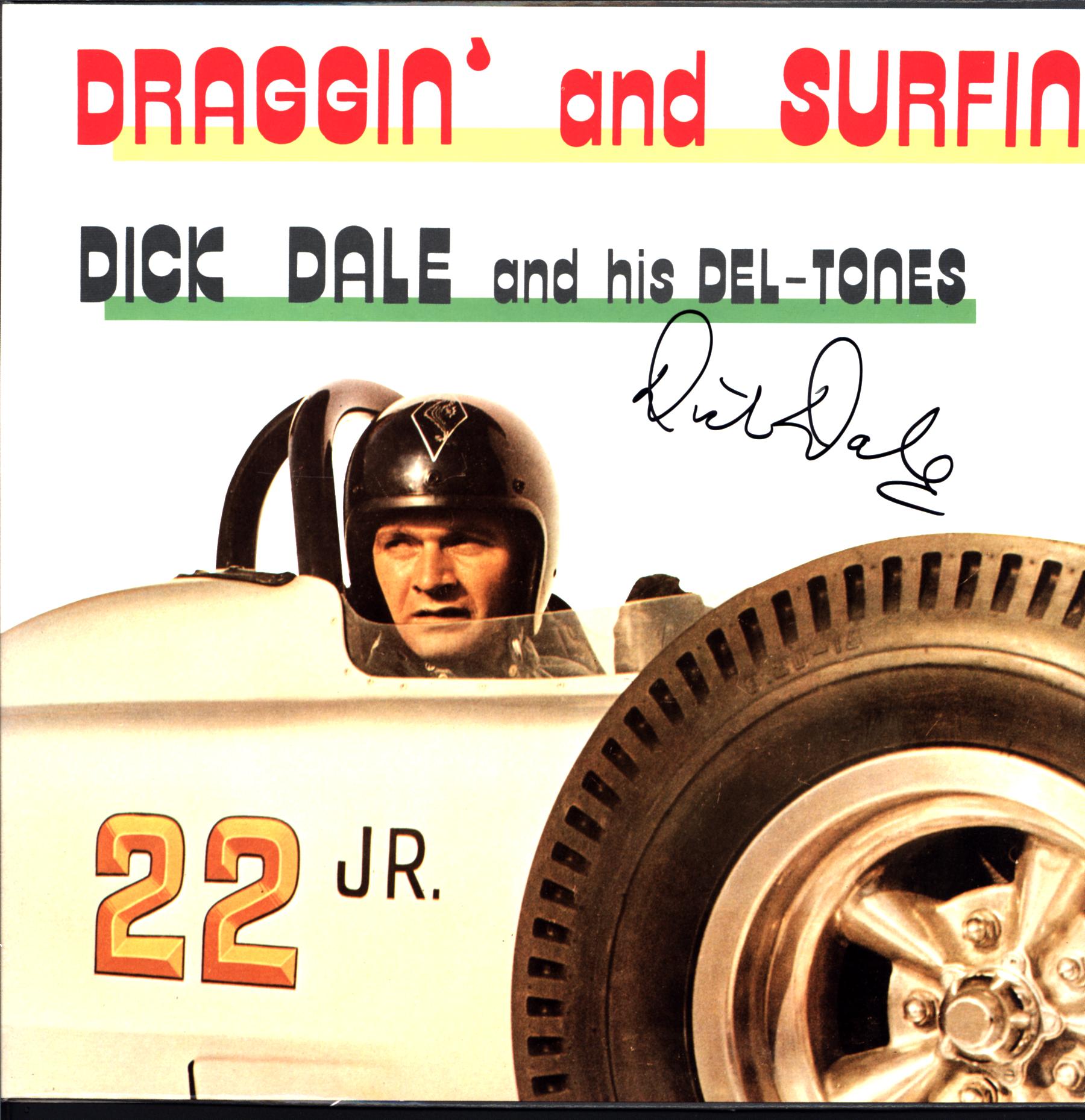 Dick Dale and His Del-Tones-Draggin' And Surfin'-LP Vinyl signed-1 Dick Dale and His Del-Tones-Draggin' And Surfin'-LP Vinyl signed